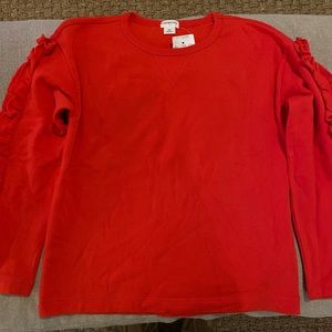 CREWCUTS NWT red lightweight sweatshirt with ruffled sleeve - size 10 (girls)